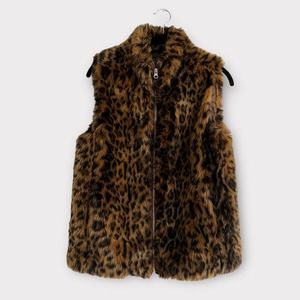 J.Crew Cheetah Print Faux Fur Vest Size XS Animal Print Sleeveless Jacket